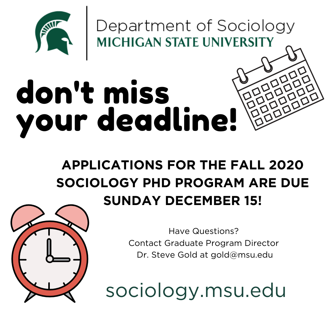 Sociology PhD Applications are due Dec. 15